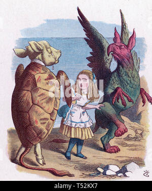 ALICE'S Adventures in Wonderland. Illustration de 1865 montrant l'édition Alice avec la maquette de la tortue et de la Gryphon Banque D'Images