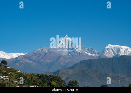 Vue magnifique sur le mont Annapurna à partir d'un point de vue dans la région de Pokhara, au Népal. Banque D'Images