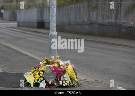 Des fleurs sur les lieux sur Fanad Drive, Londonderry, où 29 ans McKee a été journaliste Lyra. Banque D'Images