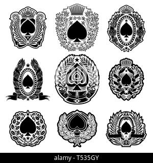 Set de pique pour l'as de pique ou t-shirt print style vintage en silhouettes sur blanc. Modèle de carte de vecteur Illustration de Vecteur