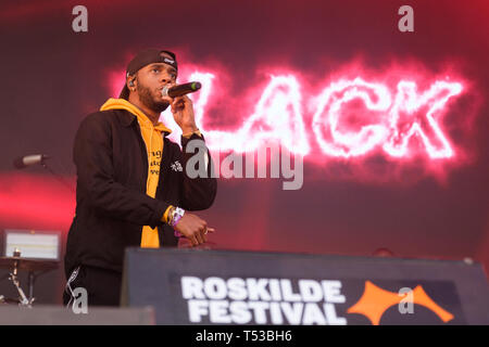 Le Danemark, Roskilde - Juillet 5, 2018. Le rappeur américain 6manque effectue un concert live au cours de la Danish music festival Festival de Roskilde en 2018. (Photo crédit : Gonzales Photo - Bo Kallberg). Banque D'Images