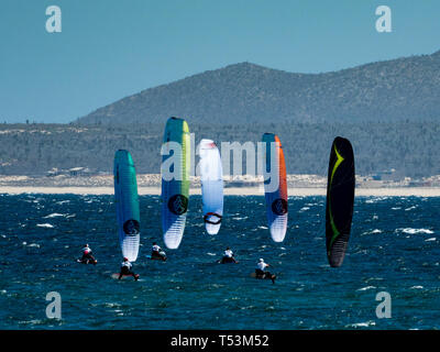 Kite foil racers dans la Ventana, Baja California Sur, Mexique Banque D'Images