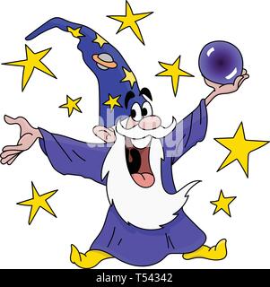 Cartoon magicien tenant une boule de cristal dans ses mains vector illustration Illustration de Vecteur