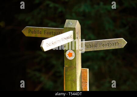 Un panneau en bois, dirigeant les visiteurs vers le point de vue de l'écureuil rouge à Snaizeholme à Hawes, dans le North Yorkshire. Banque D'Images