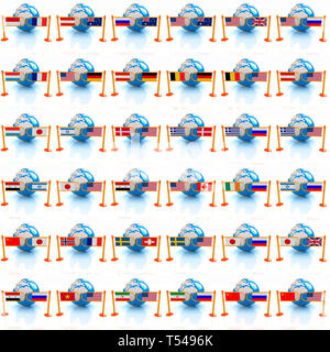 Ensemble de trois dimensions de l'image les drapeaux de monde sur un fond blanc Banque D'Images