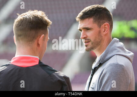 Edinburgh, Royaume-Uni. Apr 20, 2019. Edinburgh, Royaume-Uni. Le 20 avril 2019. Kyle Lafferty des Rangers avant le Ladbrokes Premiership match entre les Cœurs et les Rangers à parc de Murrayfield le 20 avril 2019 à Edinbugh, UK. Credit : Scottish Borders Media/Alamy Live News Banque D'Images