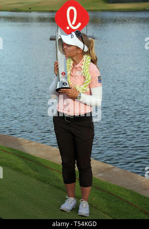 New York, USA. Apr 20, 2019. M. Brooke Henderson, dos à dos champion de la lotte à la LPGA Championship Ko Olina Golf Club à Kapolei, HI - Michael Sullivan/CSM Crédit : Cal Sport Media/Alamy Live News Banque D'Images