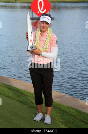 New York, USA. Apr 20, 2019. M. Brooke Henderson, dos à dos champion de la lotte à la LPGA Championship Ko Olina Golf Club à Kapolei, HI - Michael Sullivan/CSM Crédit : Cal Sport Media/Alamy Live News Banque D'Images