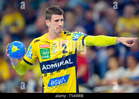 Mannheim, Allemagne. Apr 21, 2019. Handball : Bundesliga, Rhein-Neckar Löwen - SG Flensburg-Handewitt, 22e journée, dans l'Arène de SAP. André Schmid, du Lions Rhin-neckar gesticulait. Credit : Uwe Anspach/dpa/Alamy Live News Banque D'Images