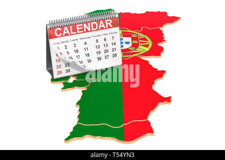 24 calendrier sur la carte de Portugal. Le rendu 3D isolé sur fond noir Banque D'Images