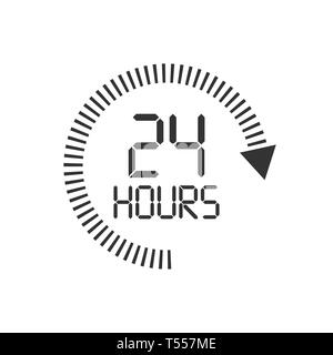 Horloge 24 heures dans l'icône de connexion télévision style. Vingt quatre heure ouvrir vector illustration sur fond blanc isolé. Calendrier concept d'entreprise. Illustration de Vecteur