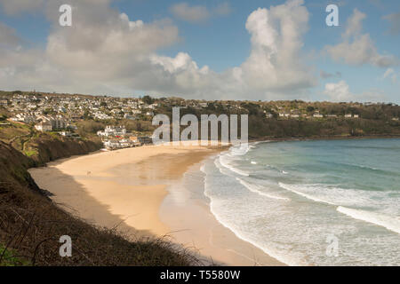 Vue depuis le chemin de la côte nord de Carbis Bay, Cornwall, UK Banque D'Images