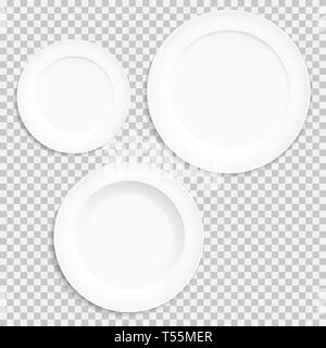 Ensemble de plaques blanches réaliste. Des ustensiles de cuisine isolé sur fond transparent - vector Illustration de Vecteur