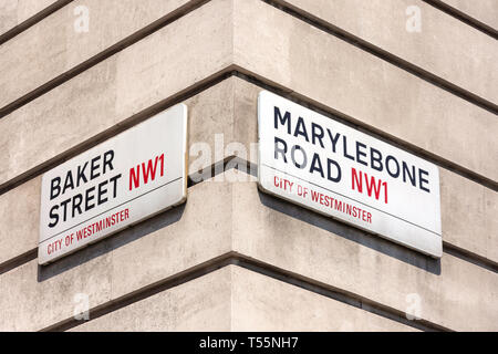 Baker Street et Marylebone Road street signs, Marylebone, City of westminster, Greater London, Angleterre, Royaume-Uni Banque D'Images