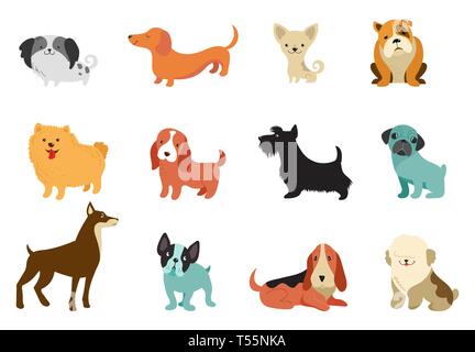 Chiens - collection d'illustrations vectorielles. Funny games, différentes races, style plat Illustration de Vecteur