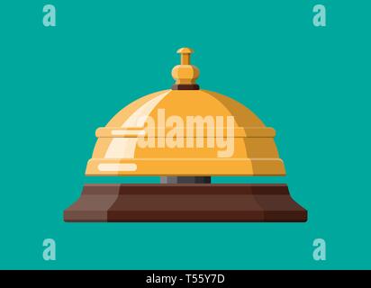 Service d'or bell. L'aide, de soutien et d'alarme concept. Hôtel, hôpital, réception, hall et concierge. Vector illustration style de télévision Illustration de Vecteur