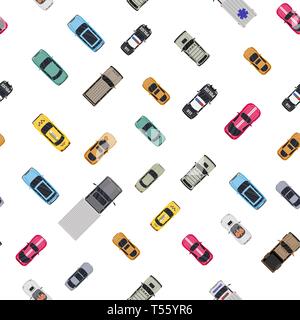 Divers véhicules fixé modèle homogène. Roadster, taxi, police, ambulance SUV, berline, camion. Location pour le transport, le fret et les services d'urgence. Haut Illustration de Vecteur