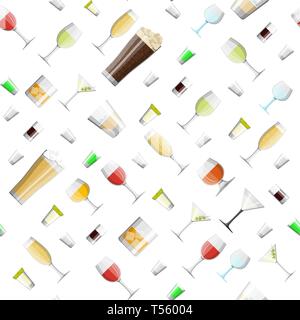 Des boissons d'alcool dans les verres collection modèle transparent. Vin champagne bière whisky Vodka tequila vermouth liqueur cognac cognac gin rhum absinthe sambuc Illustration de Vecteur
