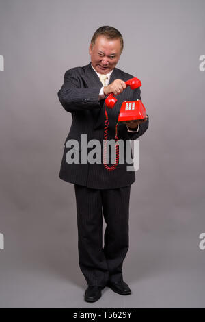 Portrait of mature Asian businessman contre l'arrière-plan gris Banque D'Images