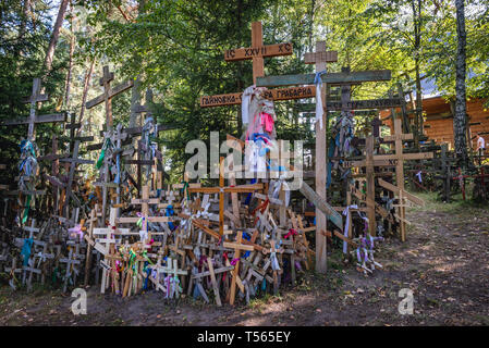 Croix sur sainte montagne de Grabarka, le plus important lieu de culte orthodoxe en Pologne Banque D'Images