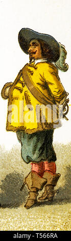 La figure représente un cavalier français dans les années 1600. Cette illustration dates pour 1882. Banque D'Images