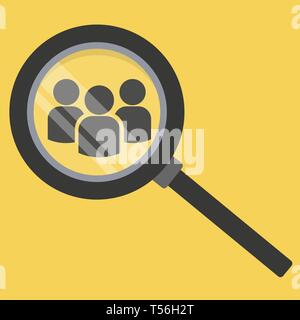 L'icône de recherche de l'équipe. Regarder les gens à la loupe. Vector illustration sur un fond de couleur. Illustration de Vecteur