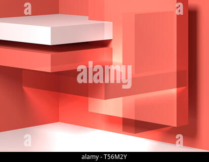 Résumé rouge blanc fond numérique avec des formes géométriques, le double effet de l'exposition. Illustration 3D render Banque D'Images