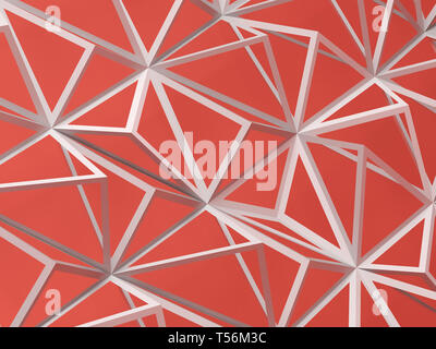 L'engrènement polygonale numérique blanc sur rouge. vackground Résumé fond texture, rendu 3d illustration Banque D'Images