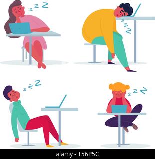 Fatigué de dormir dans le bureau de l'employé. Illustration de Vecteur