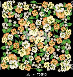 Abstract orange blanc ornement floral sur fond noir Illustration de Vecteur