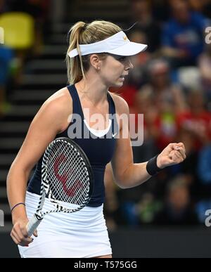 Londres, Royaume-Uni. 21 avr 2019. Katie Boulter (Grande-Bretagne) célèbre. 4 en caoutchouc. Grande-bretagne v Kazakhstan. Groupe mondial II, play-off. BNP Parebas Fed Cup. Boîte de cuivre arena. Queen Elizabeth Olympic Park. Stratford. LondonUK. 21/04/2019. Credit : Sport en images/Alamy Live News Banque D'Images