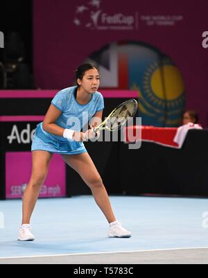 Zarins Diyas (Kazakhstan). 1 en caoutchouc. Groupe mondial II play off dans le groupe BNP Paribas Fed Cup. Boîte de cuivre arena. Queen Elizabeth Olympic Park. Stratford. Londres. UK. 20/04/2019. Banque D'Images