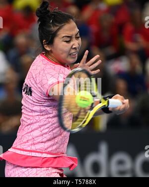 Londres, Royaume-Uni. 21 avril, 2019. Zarins Diyas (Kazakhstan). 4 en caoutchouc. Grande-bretagne v Kazakhstan. Groupe mondial II, play-off. BNP Paribas Fed Cup. Boîte de cuivre arena. Queen Elizabeth Olympic Park. Stratford. Credit : Sport en images/Alamy Live News Banque D'Images