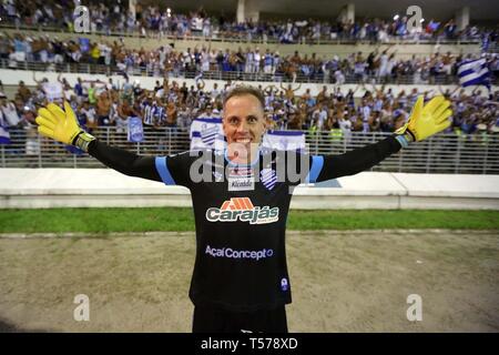 AL - Maceio - 04/21/2019 - 2019 Alagoano, CRB x ASC - DVD Jo Carlos de la CSA célèbre titre contre le CRB au Stade Roi Pele pour le championnat de l'État en 2019. Photo : Itawi Albuquerque / AGIF Banque D'Images