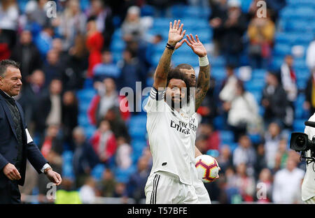 Madrid, Espagne. Apr 21, 2019. Real Madrid CF's Marcelo Vieira vu après le match de la Liga espagnole 33 ronde entre le Real Madrid et Ath Bilbao à Santiago Bernabeu à Madrid. (Score final ; Real Madrid 3 - 0 Athletic Club Bilbao) Credit : SOPA/Alamy Images Limited Live News Banque D'Images