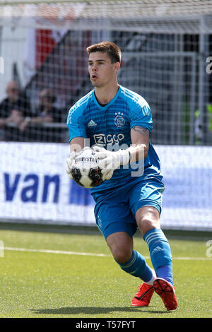 Football- MAASTRICHT, 22-04-2019, le stade de Geusselt, MVV Maastricht - Jong Ajax , Dutch Keuken Kampioen divisie , saison 2018/2019, résultat final : 1-0, Jong Ajax gardien Dominik Kotarski. Banque D'Images