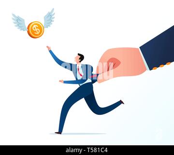 Mettre la main par boss tandis que chase voler de l'argent dans le ciel. Illustration du concept d'entreprise. Illustration de Vecteur