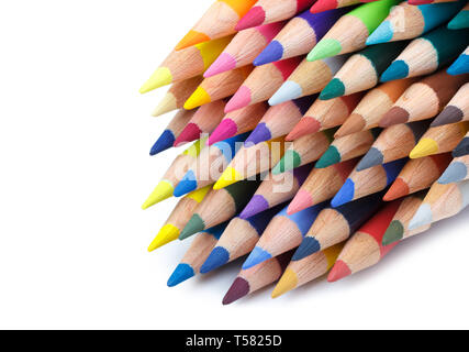 Crayons de couleur multi heap isolated on white with copy space Banque D'Images