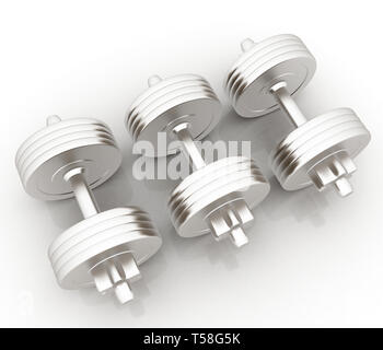 Metall haltères courtes sur un fond blanc Banque D'Images