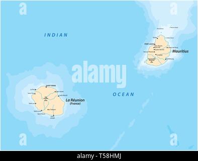 Carte vectorielle de l'îles mascara la réunion et l'ile Maurice Illustration de Vecteur