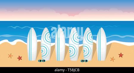 Pour les planches de surf sur la plage avec des lunettes de soleil et d'étoiles de vector illustration EPS10 Illustration de Vecteur