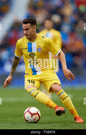 Valence, Espagne - AVRIL 21 : Alex Lopez de RCD Espanyol en action au cours de la correspondance entre la Liga Levante UD et RCD Espanyol à Ciutat de Valencia le 21 avril 2019 à Valence, en Espagne. (Photo de David Aliaga/MO Media) Banque D'Images