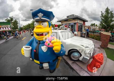 Theming et magasins basée sur les Simpson au parc à thème Universal Studios, Orlando, Floride, USA Banque D'Images