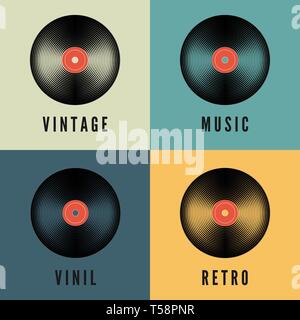 Vieille musique vinyl record établi en couleurs rétro. Pochettes de modèle. Vector illustration Illustration de Vecteur