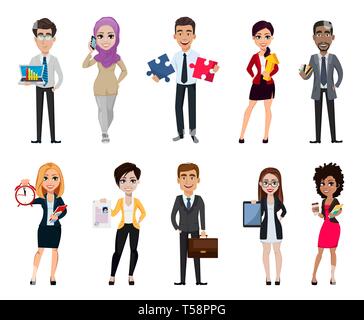 Les gens d'affaires, ensemble de dix personnages de dessins animés. Vector illustration sur fond blanc Illustration de Vecteur