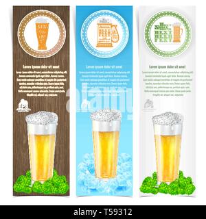 Modèle de brochure pour la bière thème avec verre long sur hop et Ice Cube Illustration de Vecteur