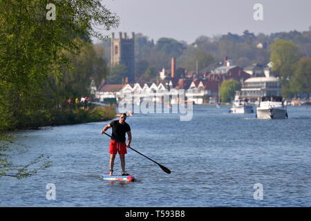 Paddle boarder sur la Tamise à Henley-on-Thames, Royaume-Uni Banque D'Images
