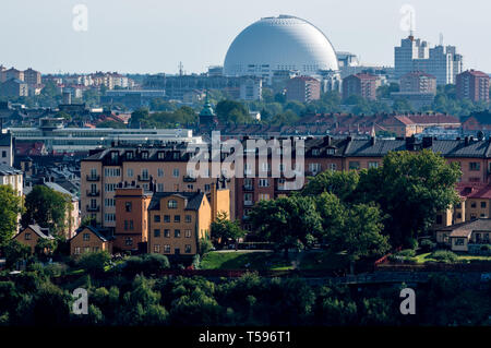 La salle omnisports Ericsson Globe, Ivar Lo-Johansson Museum, parc et jardin et des appartements et immeubles de Södermalm à Stockholm Banque D'Images