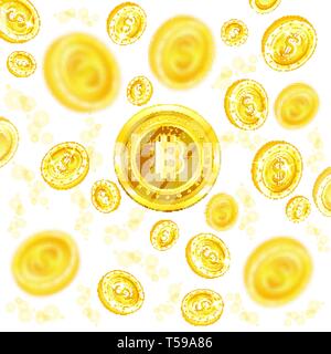 Peu d'or dans le centre de pièce de monnaie de vol avec effet de profondeur de champ sur blanc Illustration de Vecteur