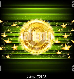 Peu d'or pièces et les étoiles sur fond brillant vert Illustration de Vecteur